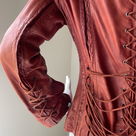 Tru culture:Decadent Cognac Corset Distressed Leather Jacket Size S. - Picture 10 of 16